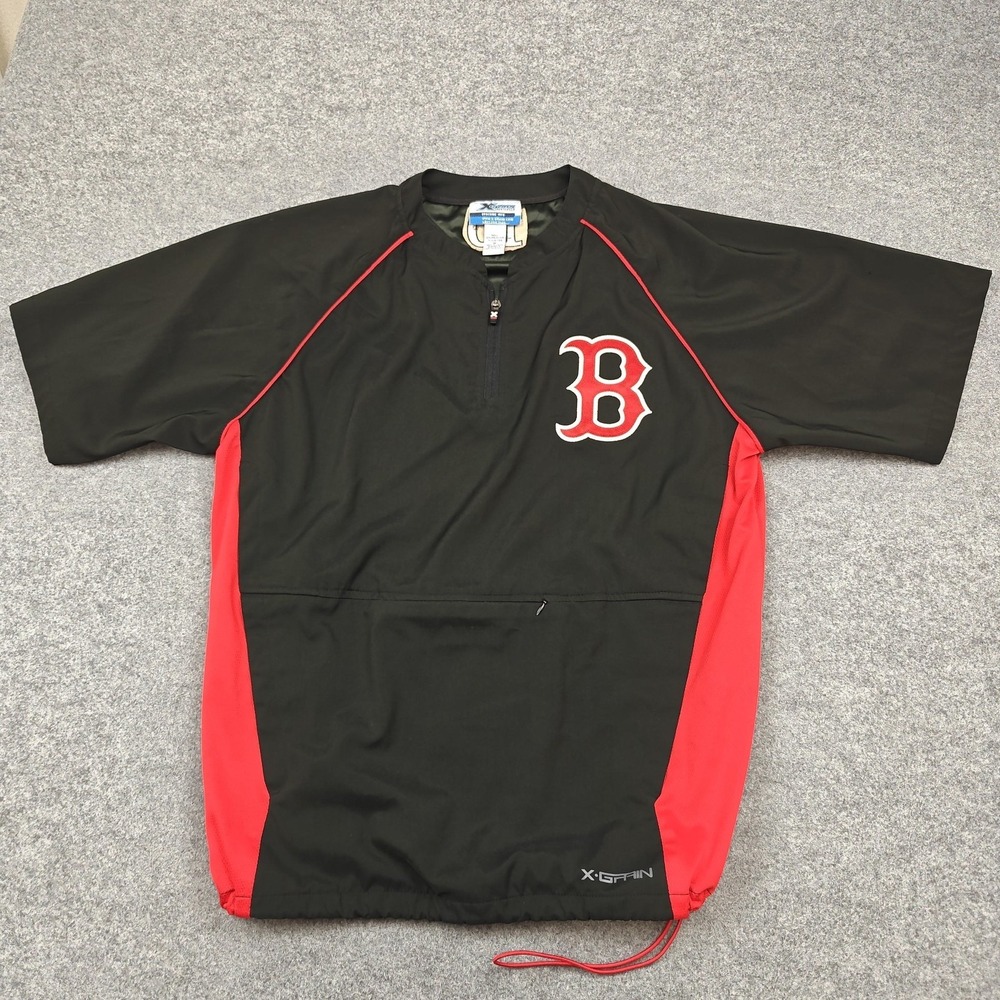 X-Grain Jacket Mens Medium Black Red 1/4 Zip Short Sleeve Baseball Windbreaker
